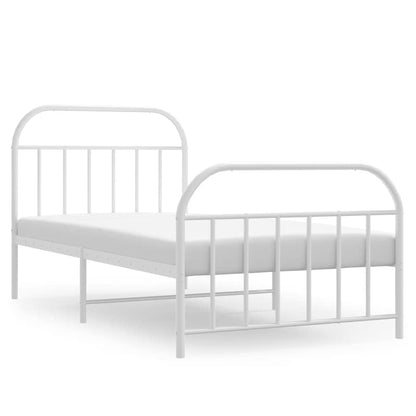 White Metal Bed Frame with Footboard 100x190cm - No Mattress
