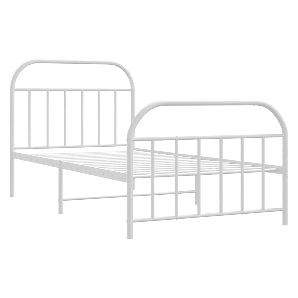 White Metal Bed Frame with Footboard 100x190cm - No Mattress