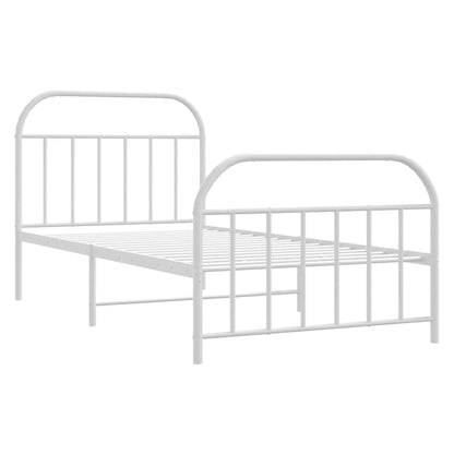 White Metal Bed Frame with Footboard 100x190cm - No Mattress