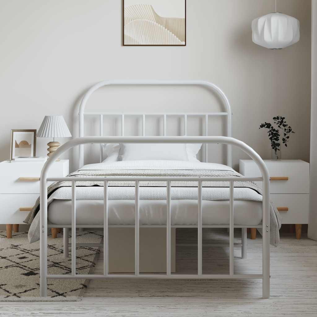 White Metal Bed Frame with Footboard 100x190cm - No Mattress