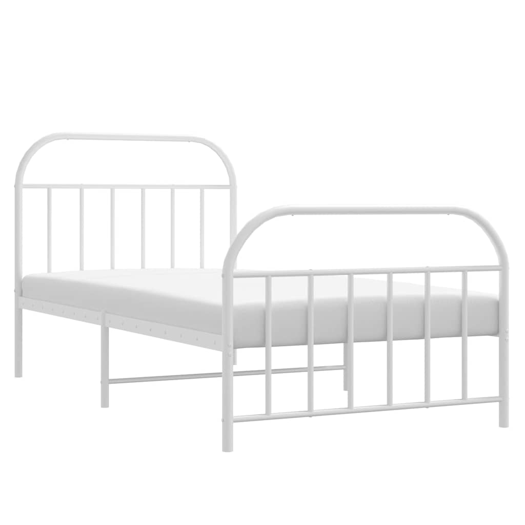 White Metal Bed Frame with Footboard 100x190cm - No Mattress