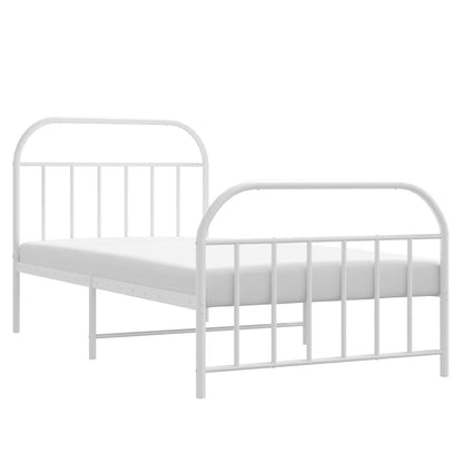 White Metal Bed Frame with Footboard 100x190cm - No Mattress