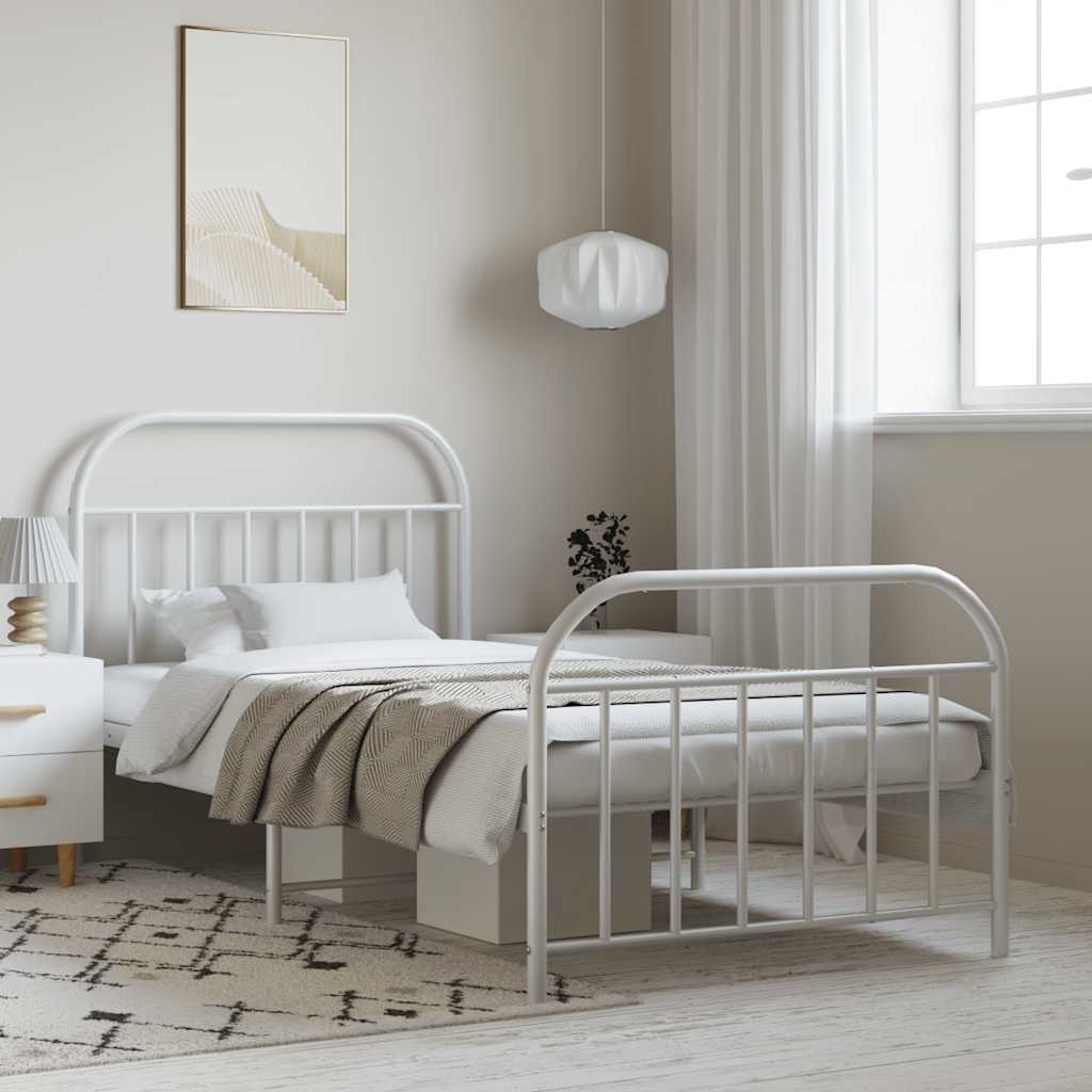 White Metal Bed Frame with Footboard 100x190cm - No Mattress