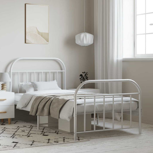 White Metal Bed Frame with Footboard 100x190cm - No Mattress