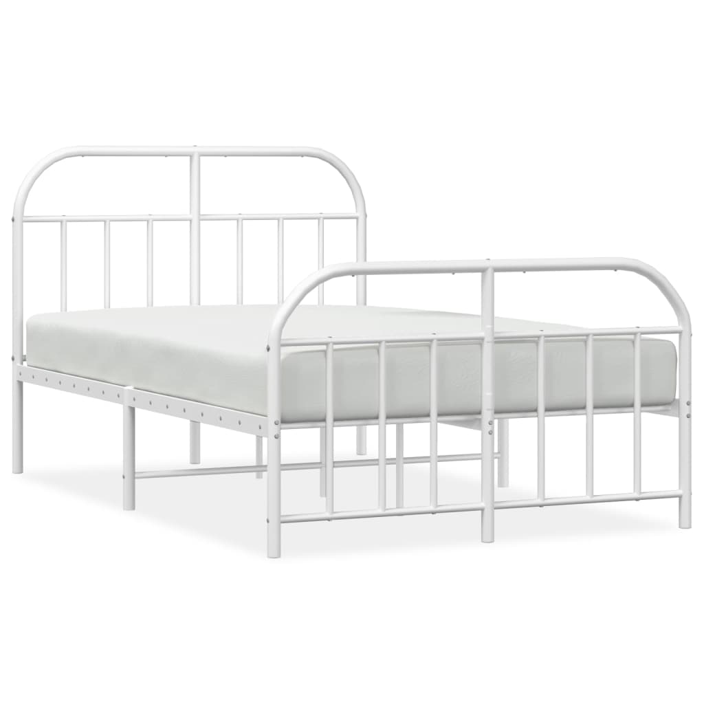White Metal Bed Frame with Footboard, 120x190cm - No Mattress