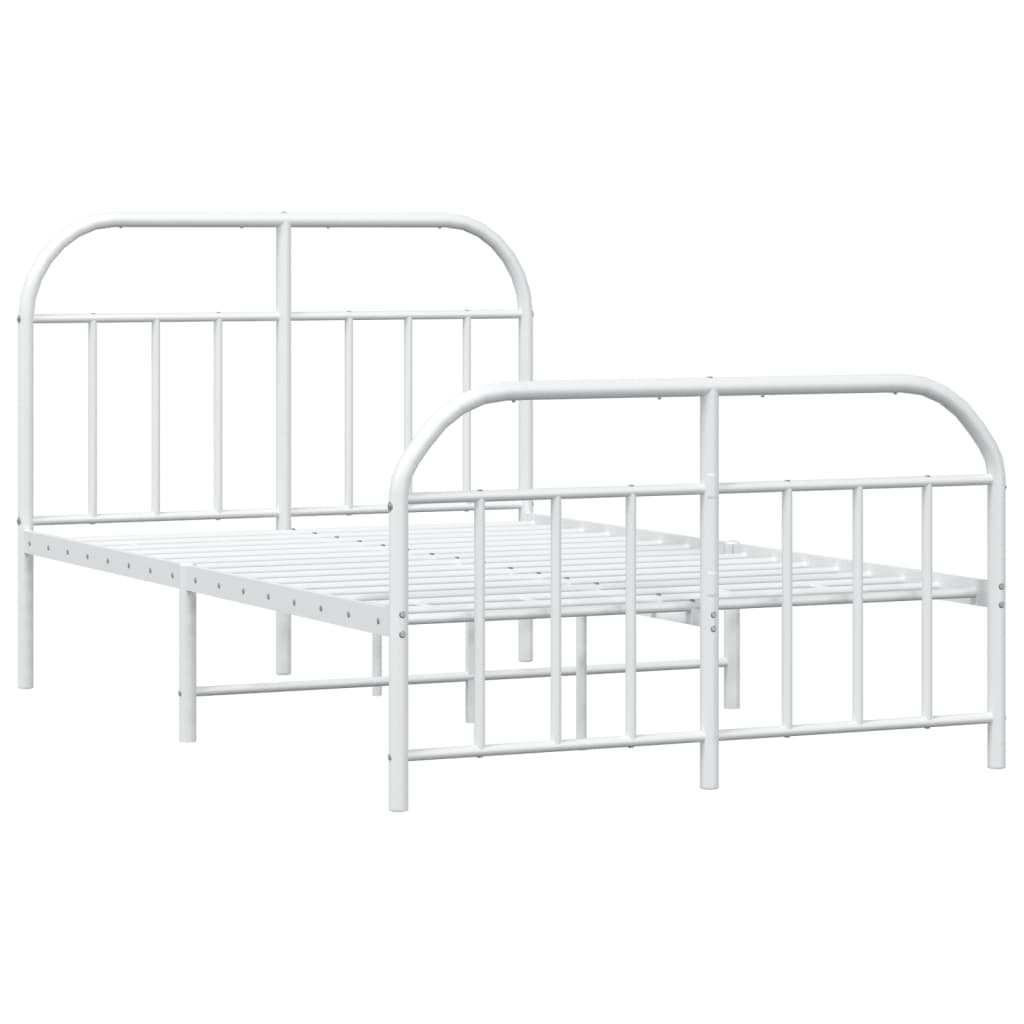 White Metal Bed Frame with Footboard, 120x190cm - No Mattress