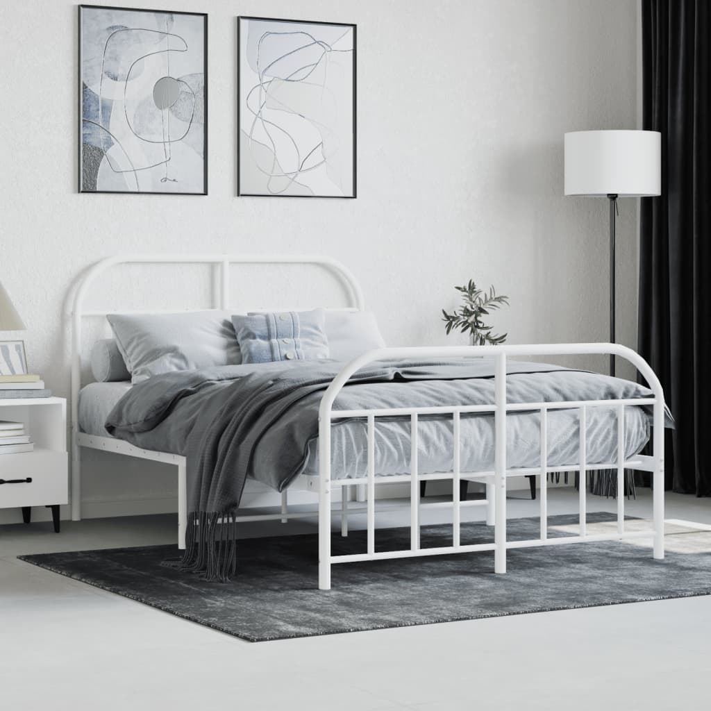 White Metal Bed Frame with Footboard, 120x190cm - No Mattress