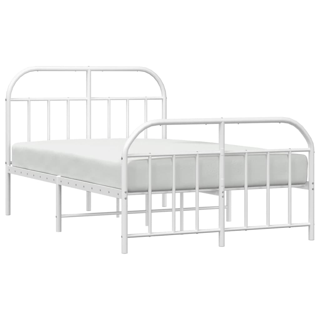 White Metal Bed Frame with Footboard, 120x190cm - No Mattress