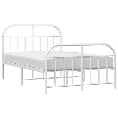 White Metal Bed Frame with Footboard, 120x190cm - No Mattress
