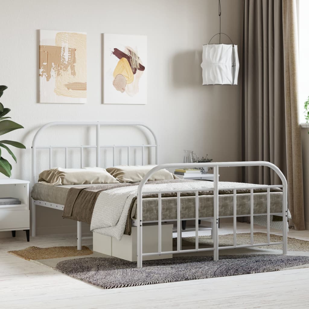 White Metal Bed Frame with Footboard, 120x190cm - No Mattress