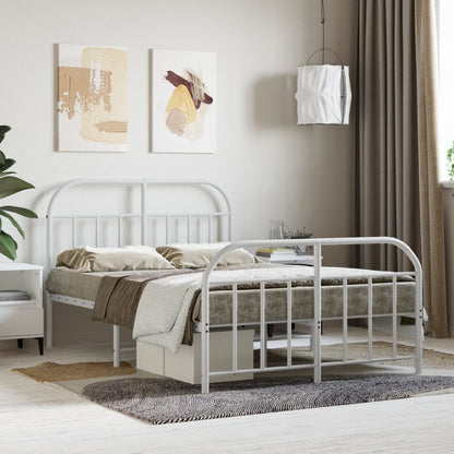 White Metal Bed Frame with Footboard, 120x190cm - No Mattress