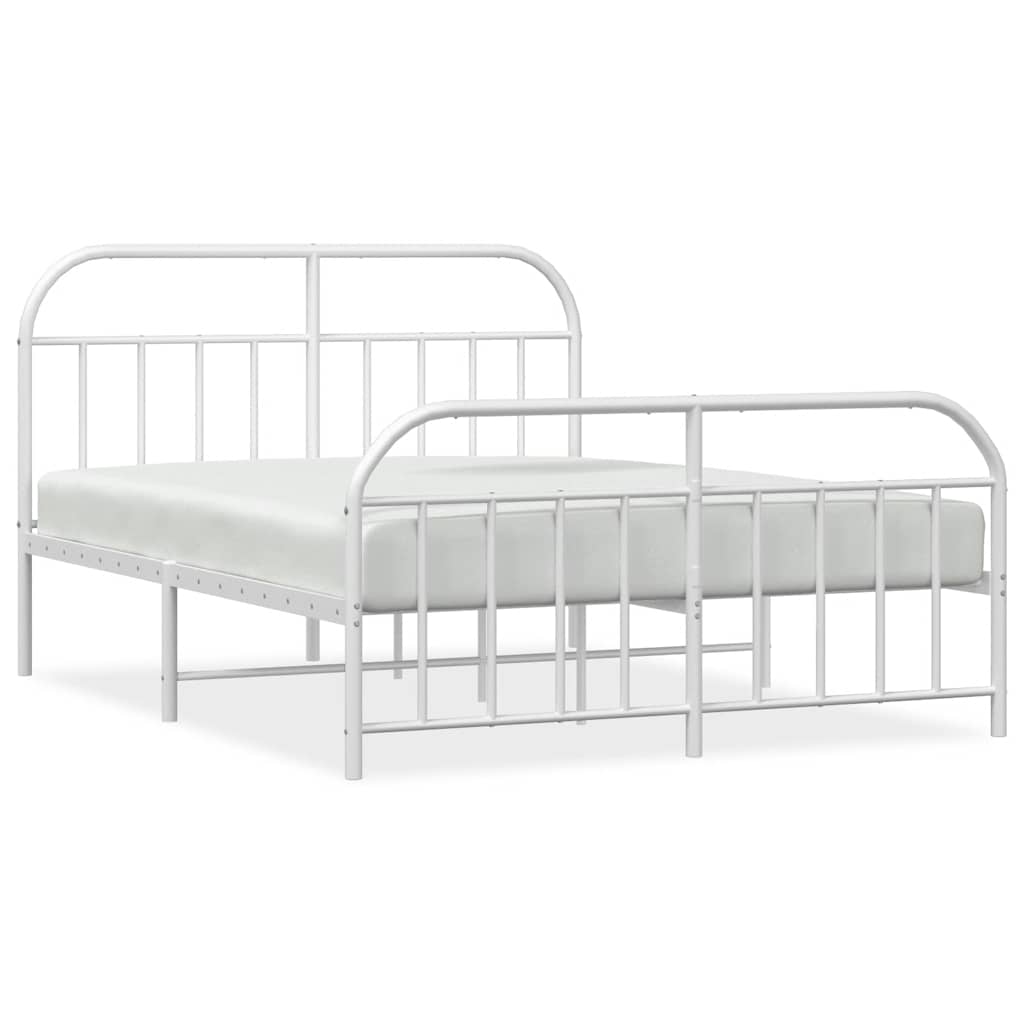White Metal Bed Frame with Footboard - 135x190cm No Mattress
