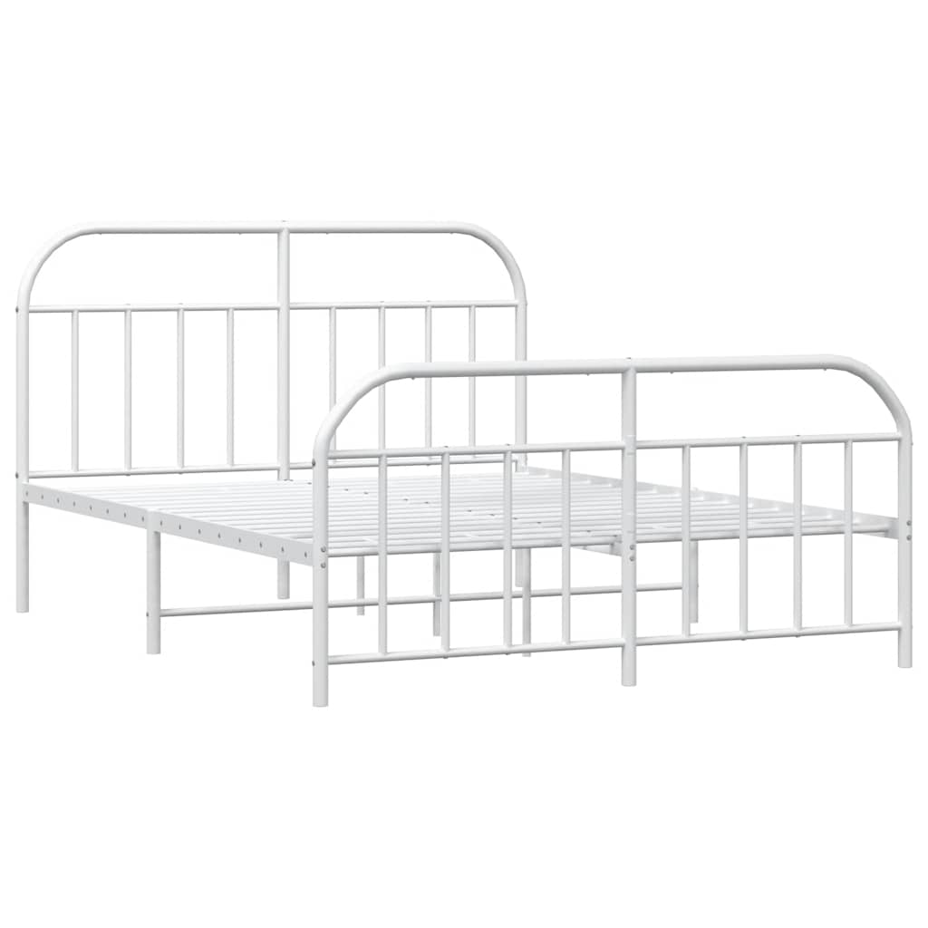 White Metal Bed Frame with Footboard - 135x190cm No Mattress