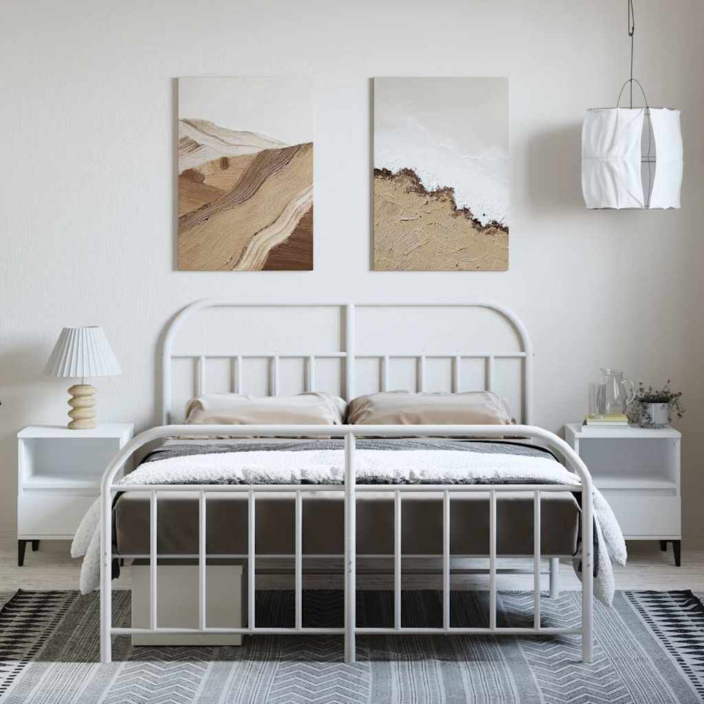 White Metal Bed Frame with Footboard - 135x190cm No Mattress