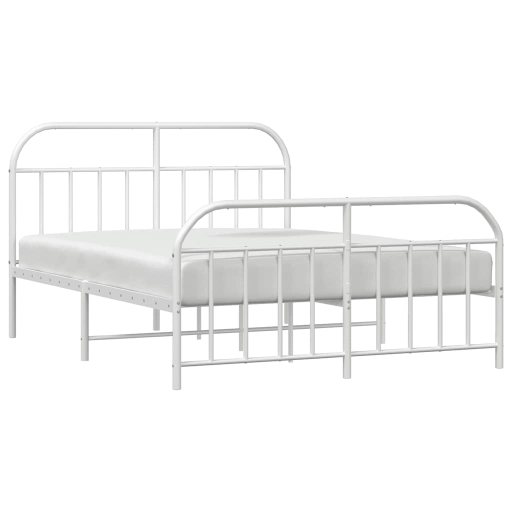 White Metal Bed Frame with Footboard - 135x190cm No Mattress