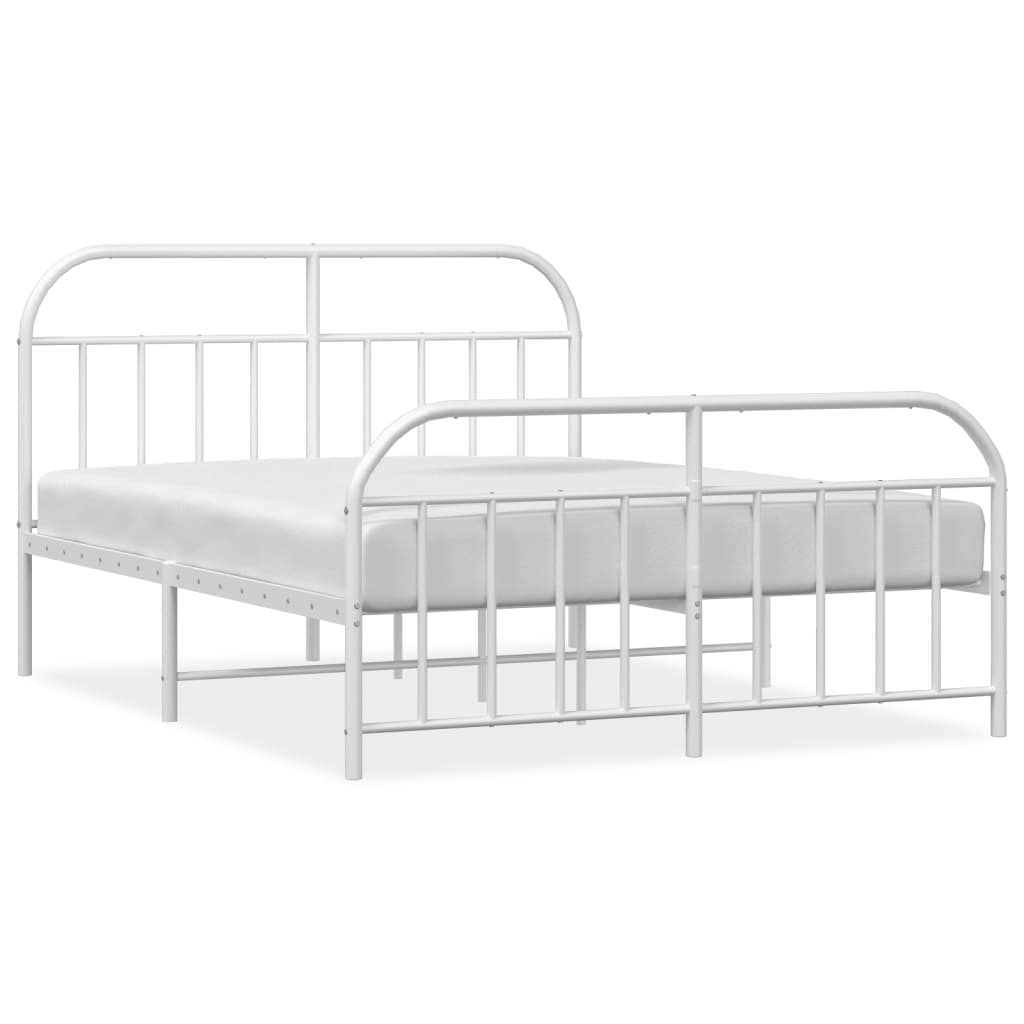 White Metal Bed Frame with Footboard 140x190cm - No Mattress Included