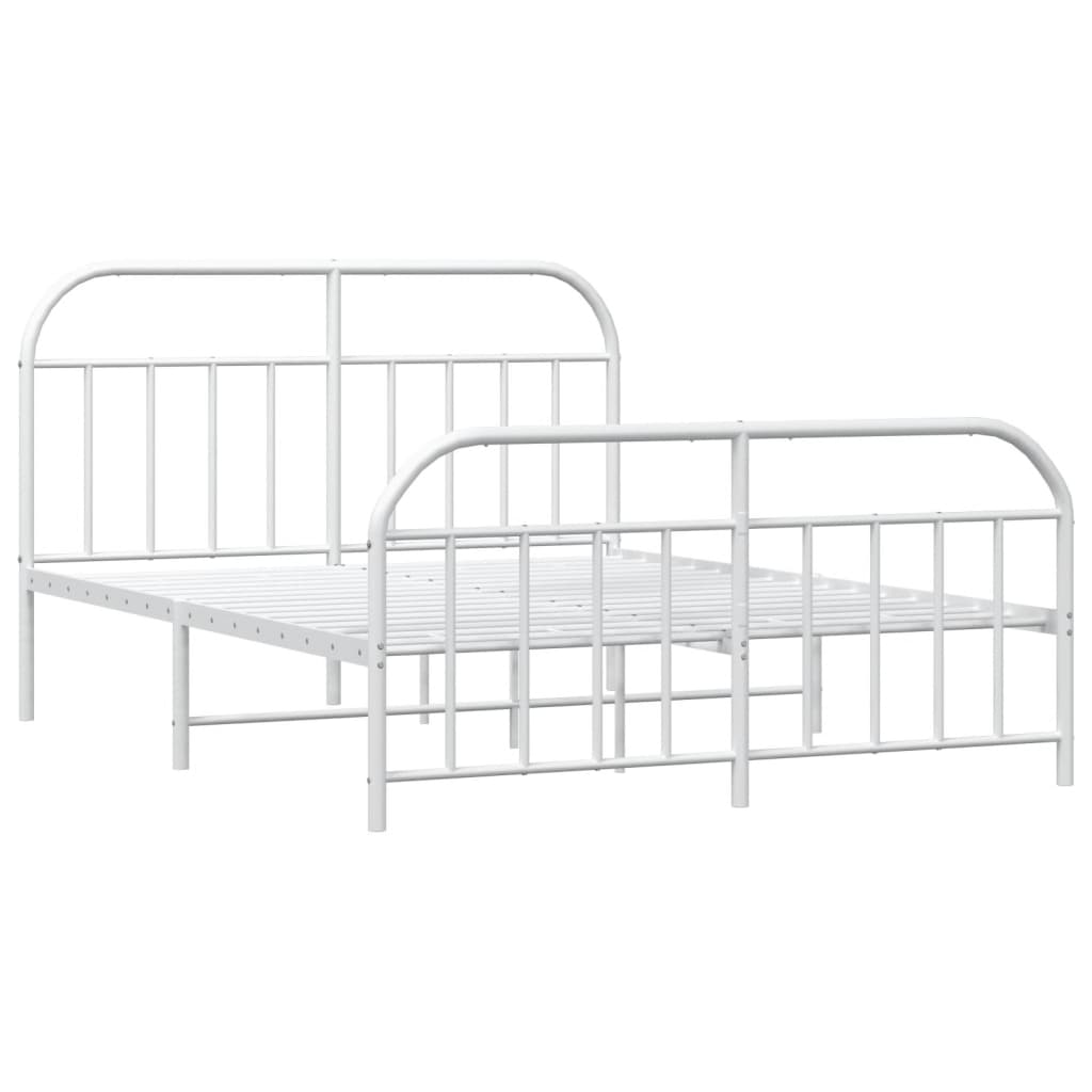 White Metal Bed Frame with Footboard 140x190cm - No Mattress Included