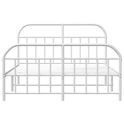 White Metal Bed Frame with Footboard 140x190cm - No Mattress Included