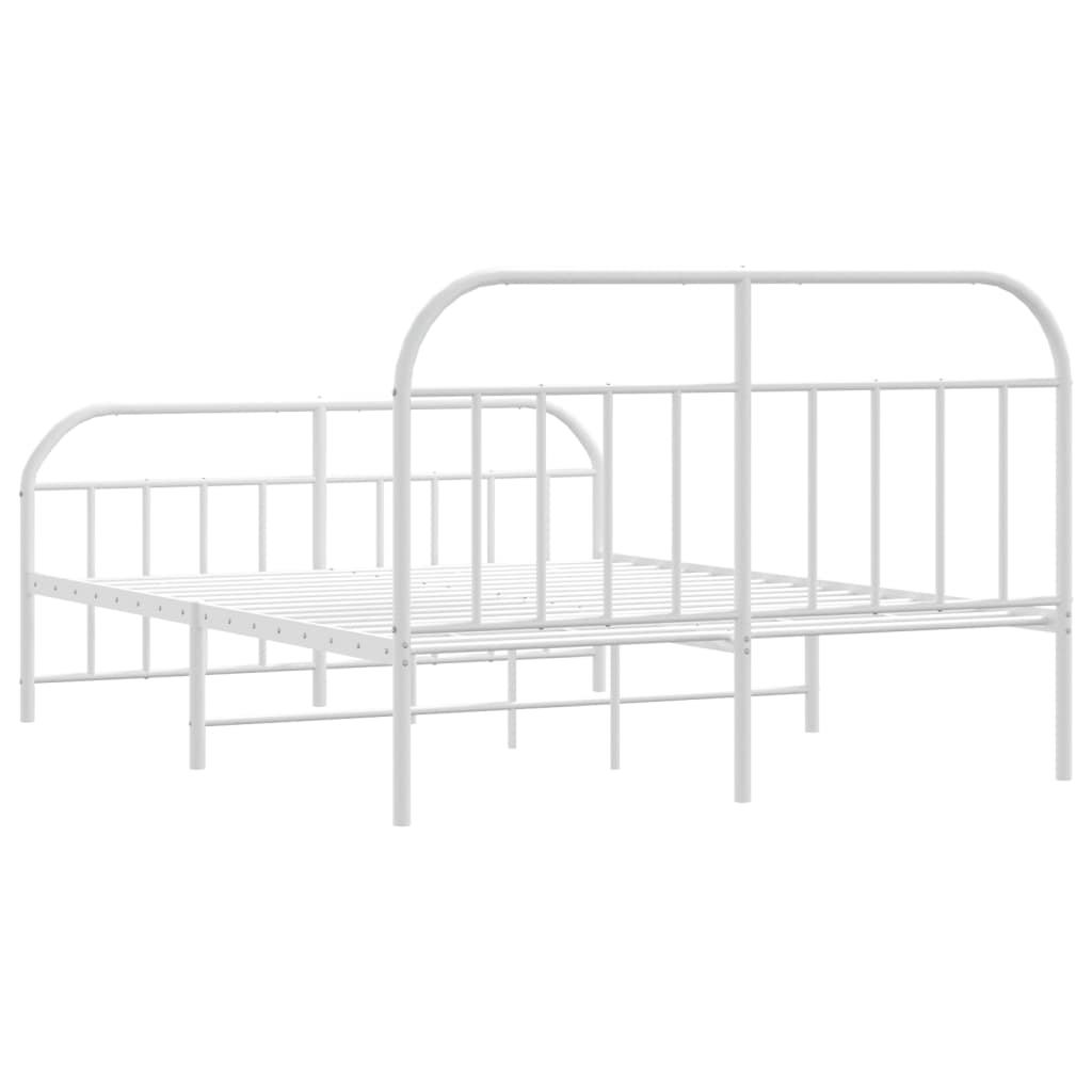 White Metal Bed Frame with Footboard 140x190cm - No Mattress Included