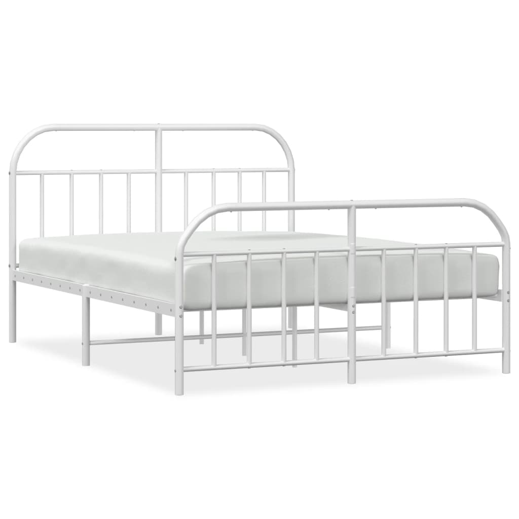 White Metal Bed Frame with Footboard, 140x200cm - Mattress Not Included