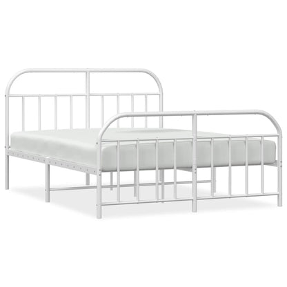 White Metal Bed Frame with Footboard, 140x200cm - Mattress Not Included