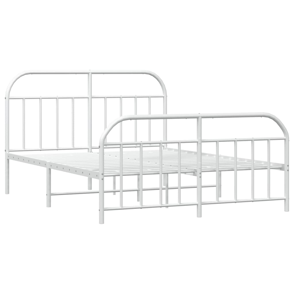 White Metal Bed Frame with Footboard, 140x200cm - Mattress Not Included