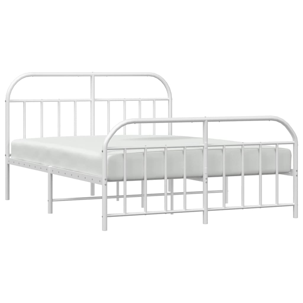 White Metal Bed Frame with Footboard, 140x200cm - Mattress Not Included