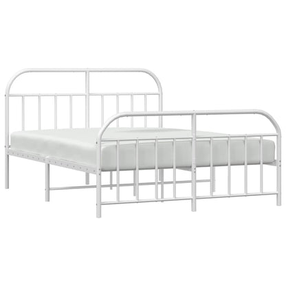 White Metal Bed Frame with Footboard, 140x200cm - Mattress Not Included