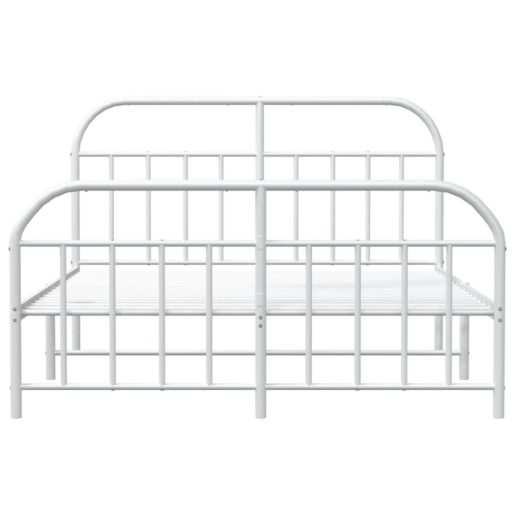 White Metal Bed Frame with Footboard, 140x200cm - Mattress Not Included