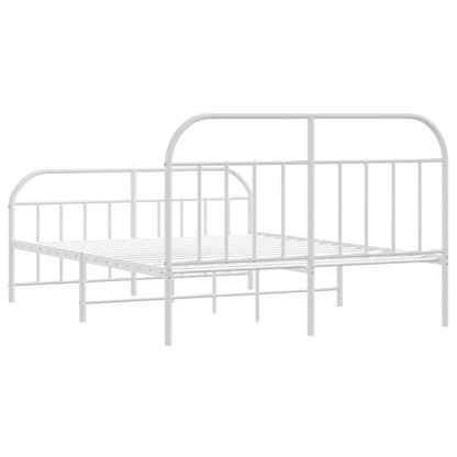 White Metal Bed Frame with Footboard, 140x200cm - Mattress Not Included