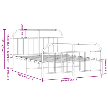White Metal Bed Frame with Footboard, 140x200cm - Mattress Not Included