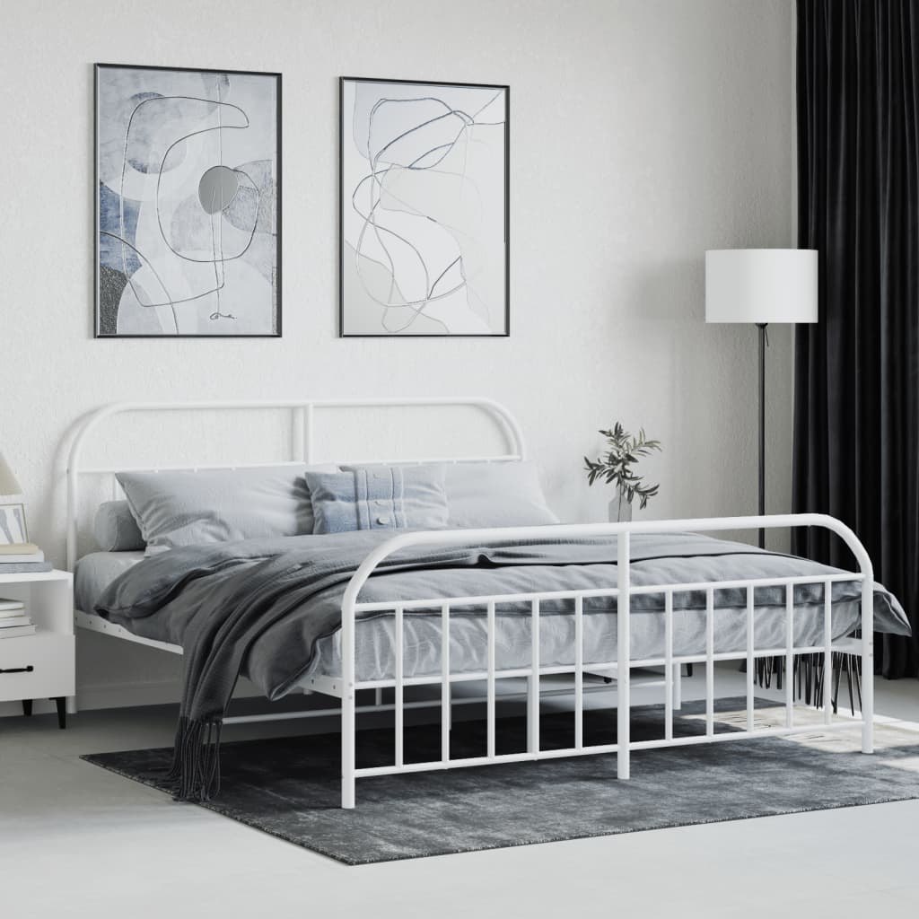 Sleek White 180x200cm Metal Bed Frame with Footboard - Sturdy Design