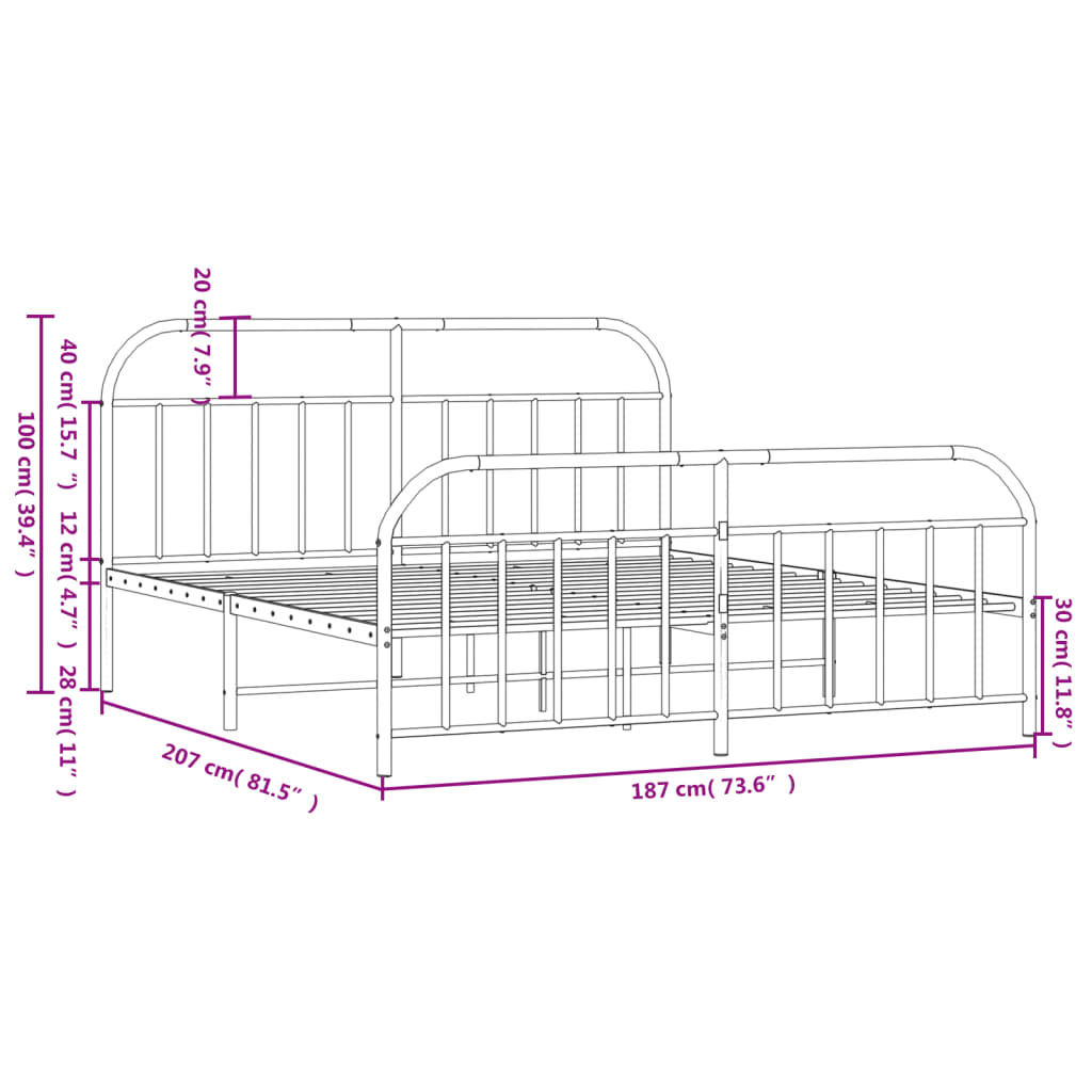 Sleek White 180x200cm Metal Bed Frame with Footboard - Sturdy Design