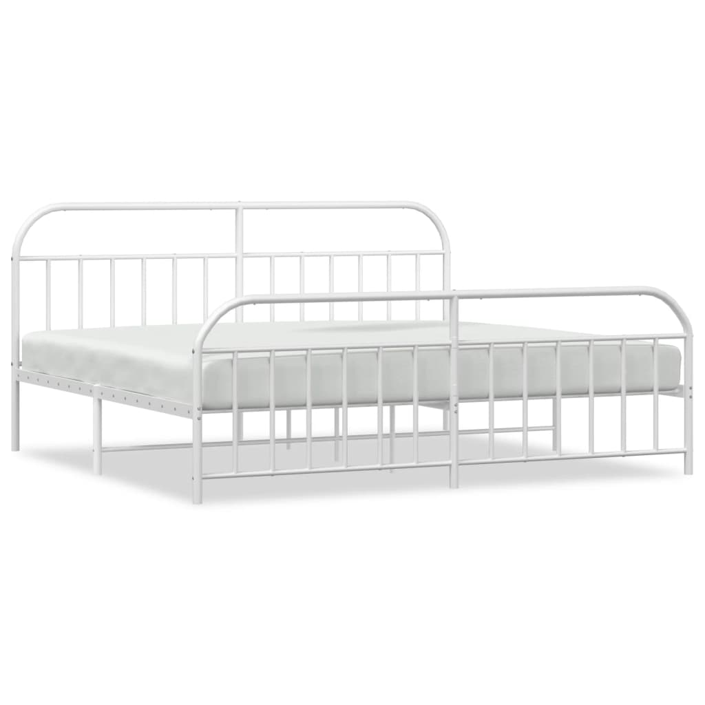 White Metal Bed Frame with Footboard - 200x200cm, No Mattress