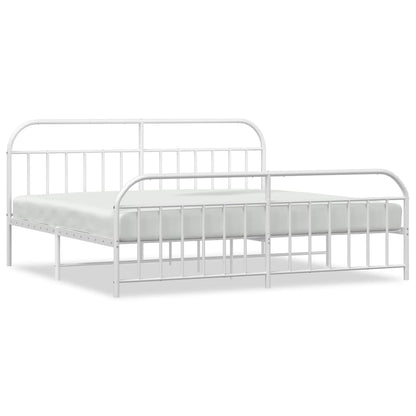 White Metal Bed Frame with Footboard - 200x200cm, No Mattress