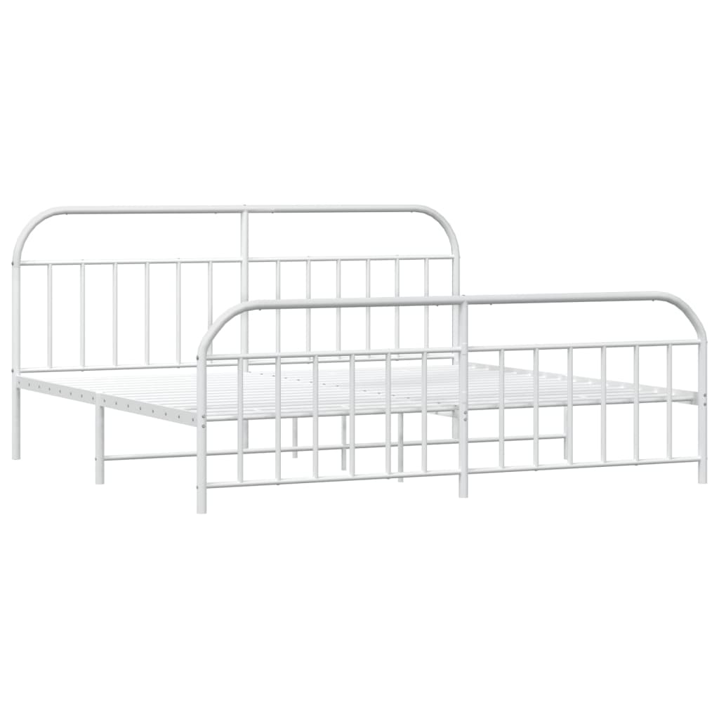 White Metal Bed Frame with Footboard - 200x200cm, No Mattress
