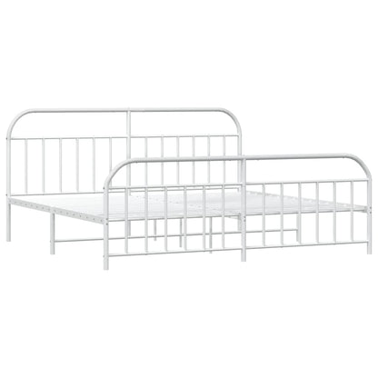 White Metal Bed Frame with Footboard - 200x200cm, No Mattress