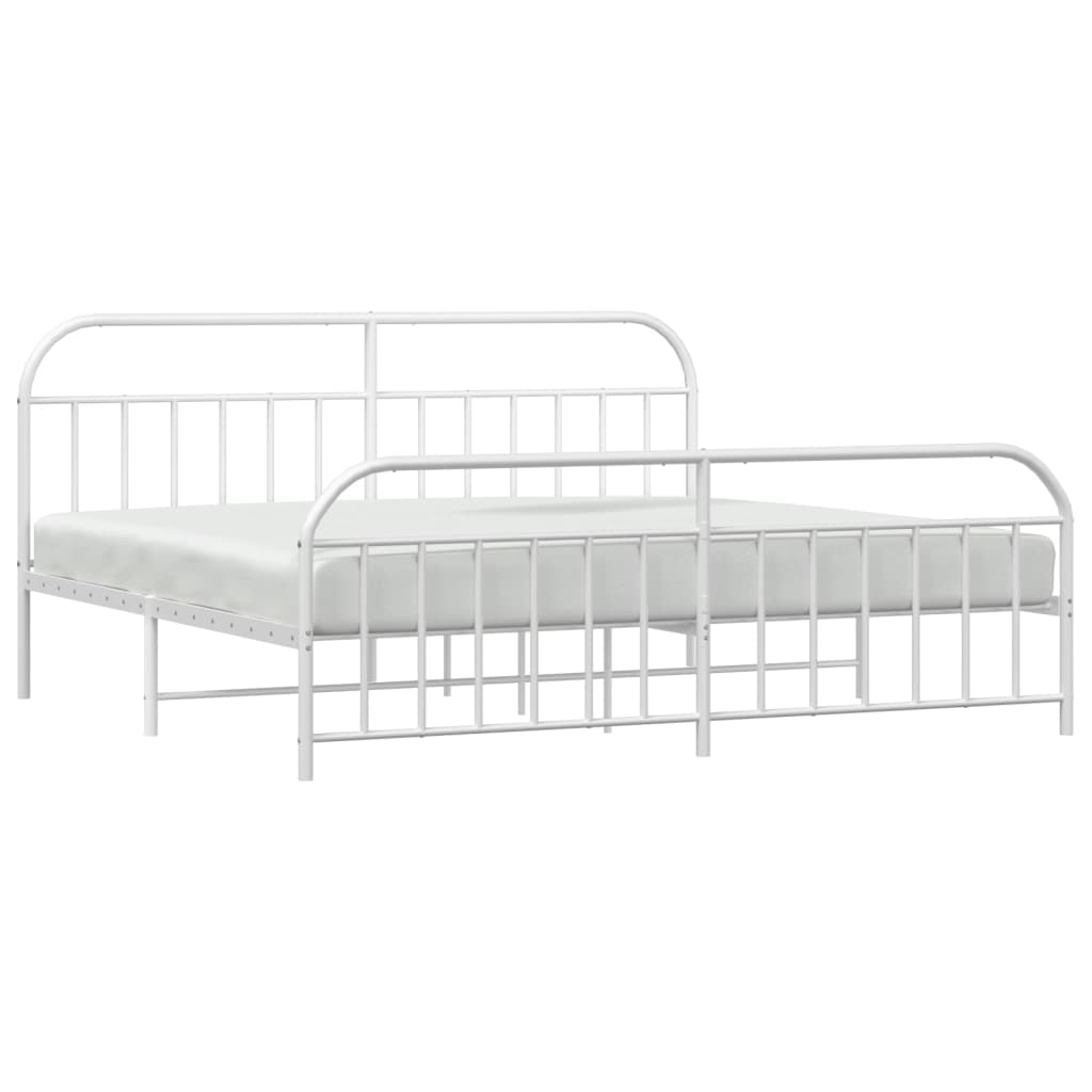 White Metal Bed Frame with Footboard - 200x200cm, No Mattress
