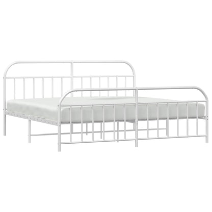 White Metal Bed Frame with Footboard - 200x200cm, No Mattress