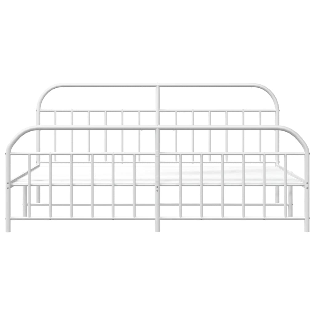 White Metal Bed Frame with Footboard - 200x200cm, No Mattress