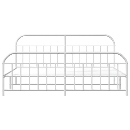 White Metal Bed Frame with Footboard - 200x200cm, No Mattress
