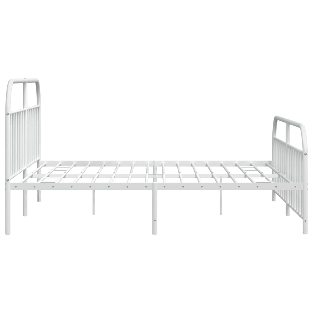 White Metal Bed Frame with Footboard - 200x200cm, No Mattress