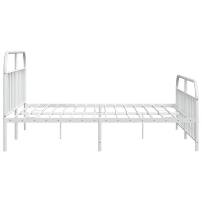 White Metal Bed Frame with Footboard - 200x200cm, No Mattress