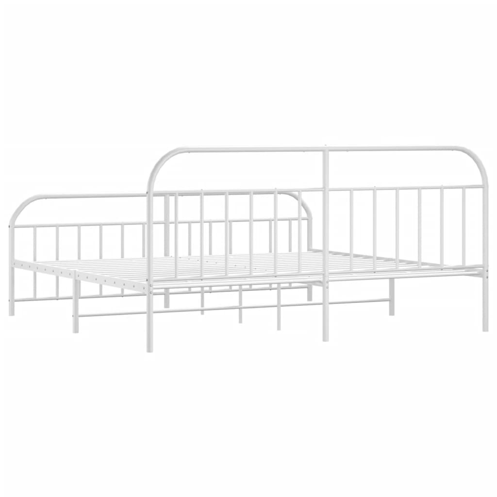 White Metal Bed Frame with Footboard - 200x200cm, No Mattress