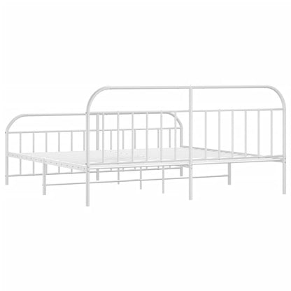 White Metal Bed Frame with Footboard - 200x200cm, No Mattress