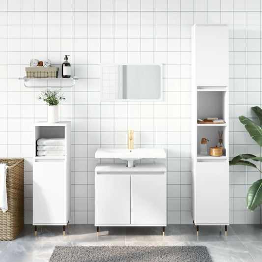 3 Piece Bathroom Cabinet Set White Engineered Wood