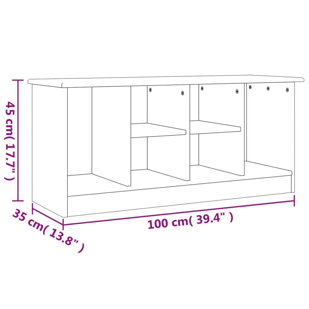 Solid Pine Shoe Bench ALTA - 100x35x45 cm - Natural Wood Finish