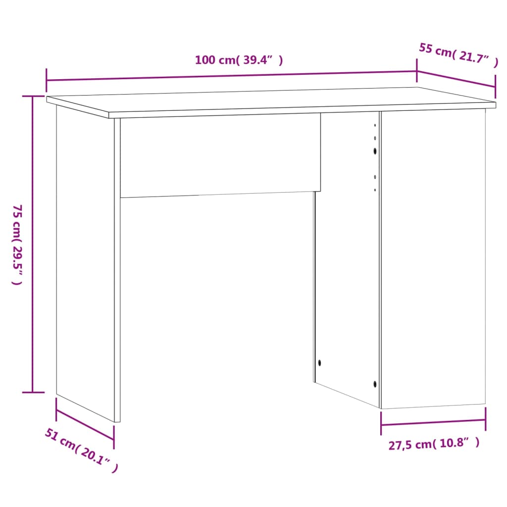 Brown Oak Desk - 100x55x75cm - Stylish Engineered Wood