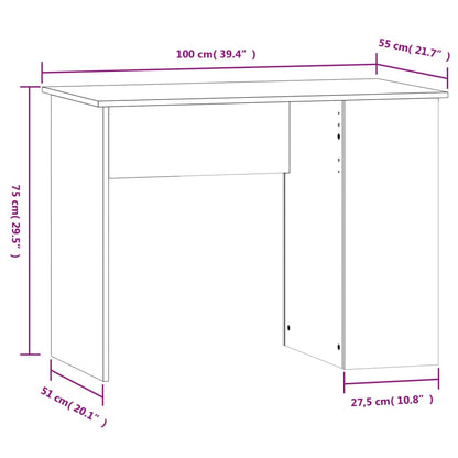 Brown Oak Desk - 100x55x75cm - Stylish Engineered Wood