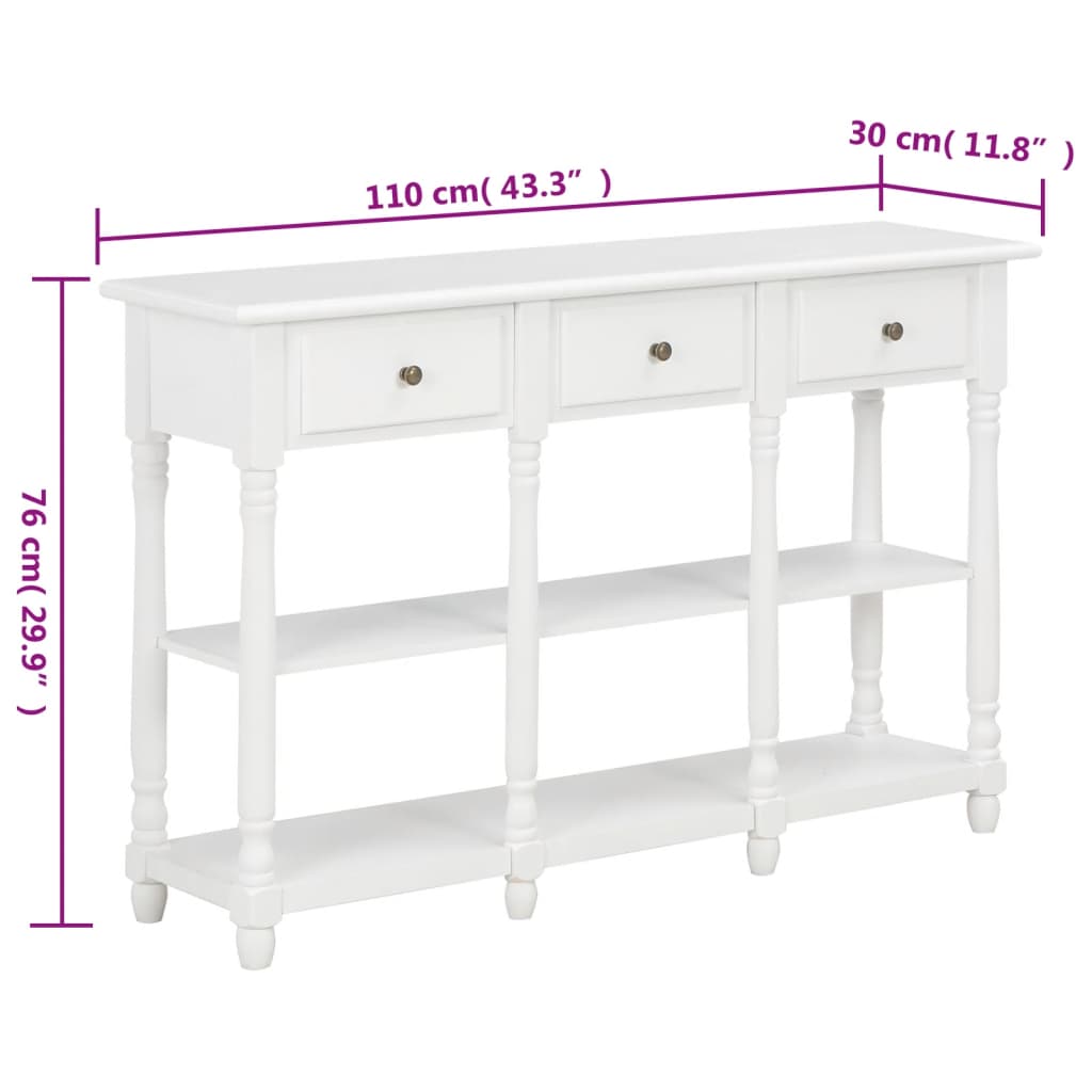 Sleek White Console Table - 110x30x76cm Engineered Wood